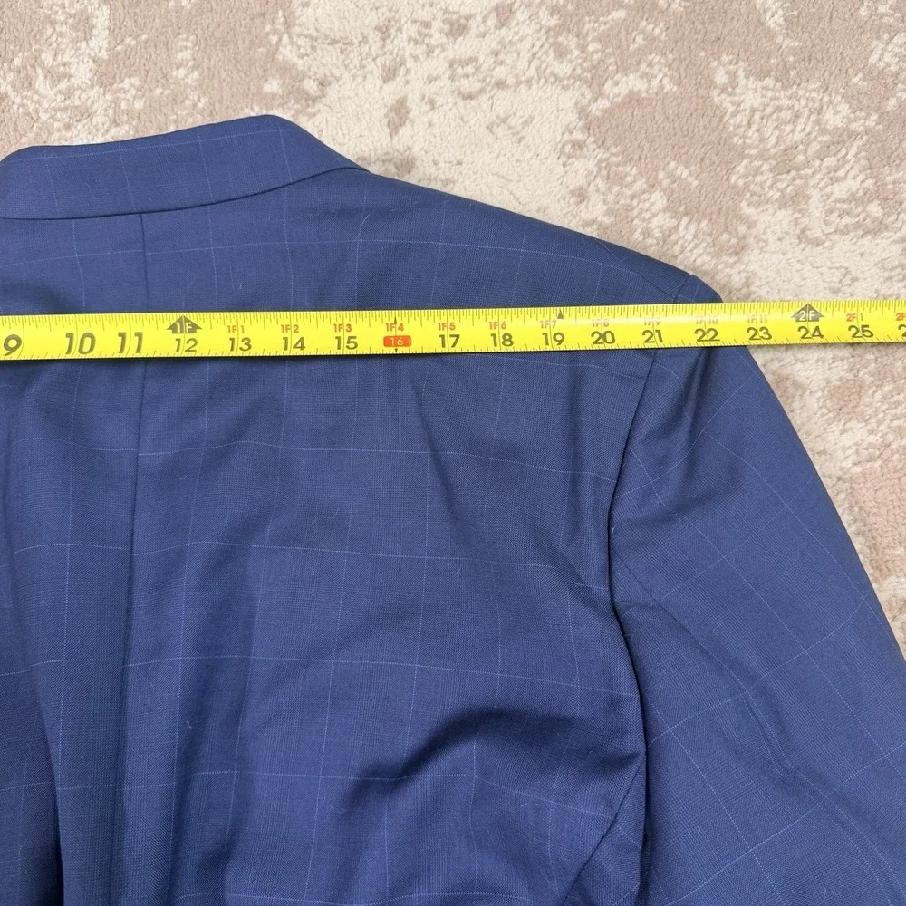 Ralph Lauren 2 PC Suit Men's 48R Blue Wool  Windowpane Plaid 42x29 Business